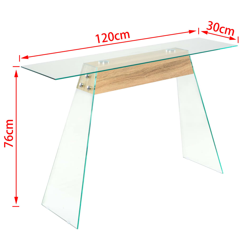 vidaXL Конзолна маса, МДФ и стъкло, 120x30x76 см, цвят дъб