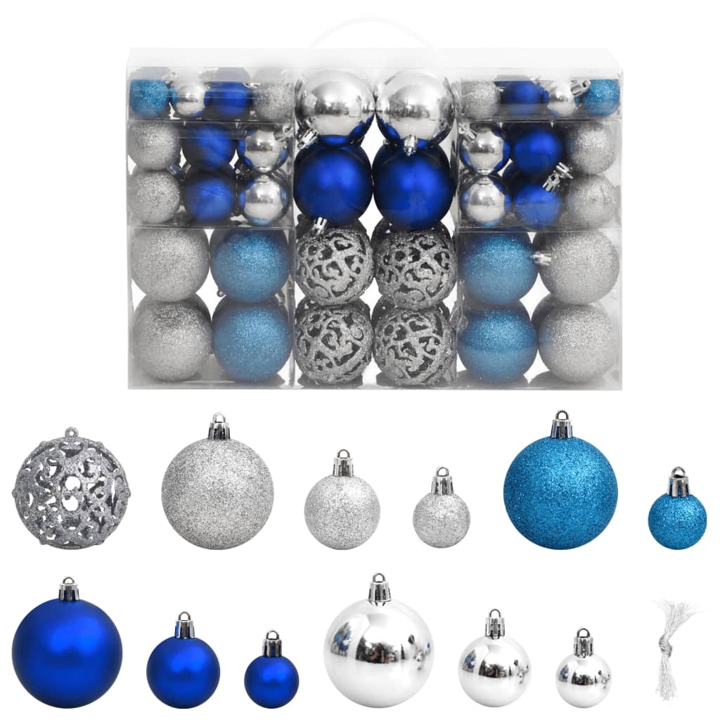 vidaXL Коледни топки 100 бр синьо и сребристо 3 / 4 / 6 см