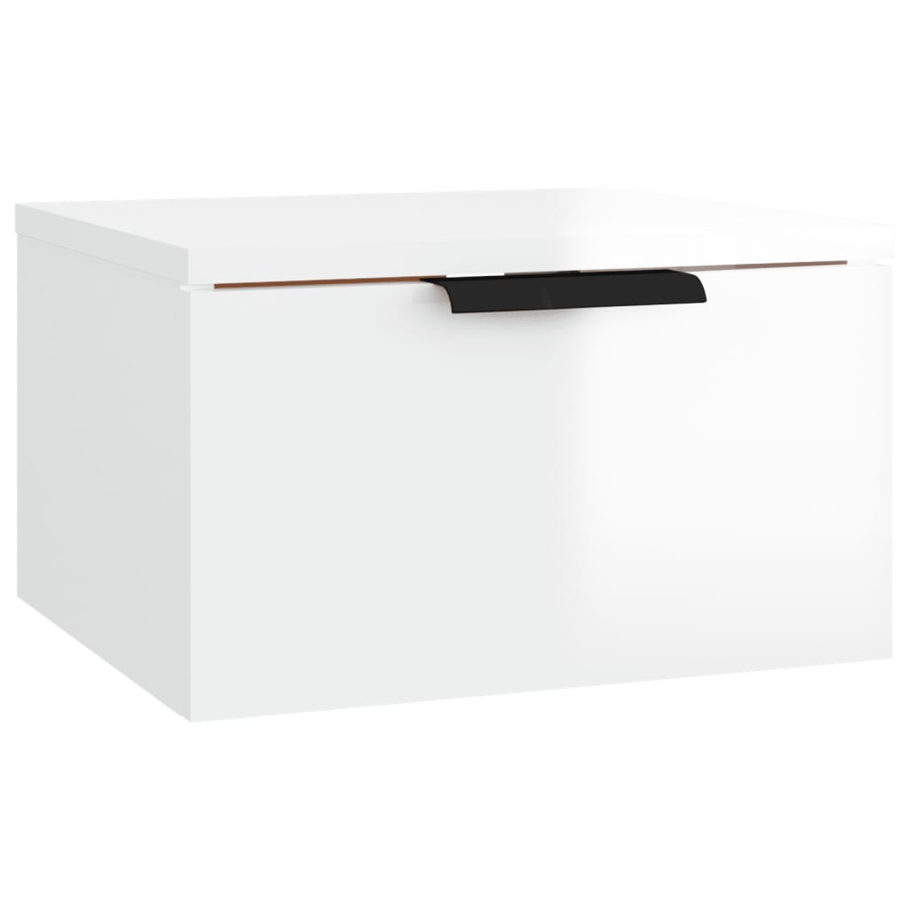 vidaXL Нощно шкафче за стенен монтаж, бял гланц, 34x30x20 см