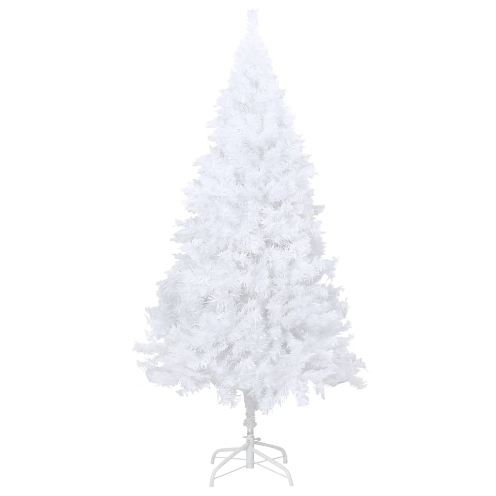 vidaXL Изкуствена осветена коледна елха с гъсти клонки, бяла, 180 см
