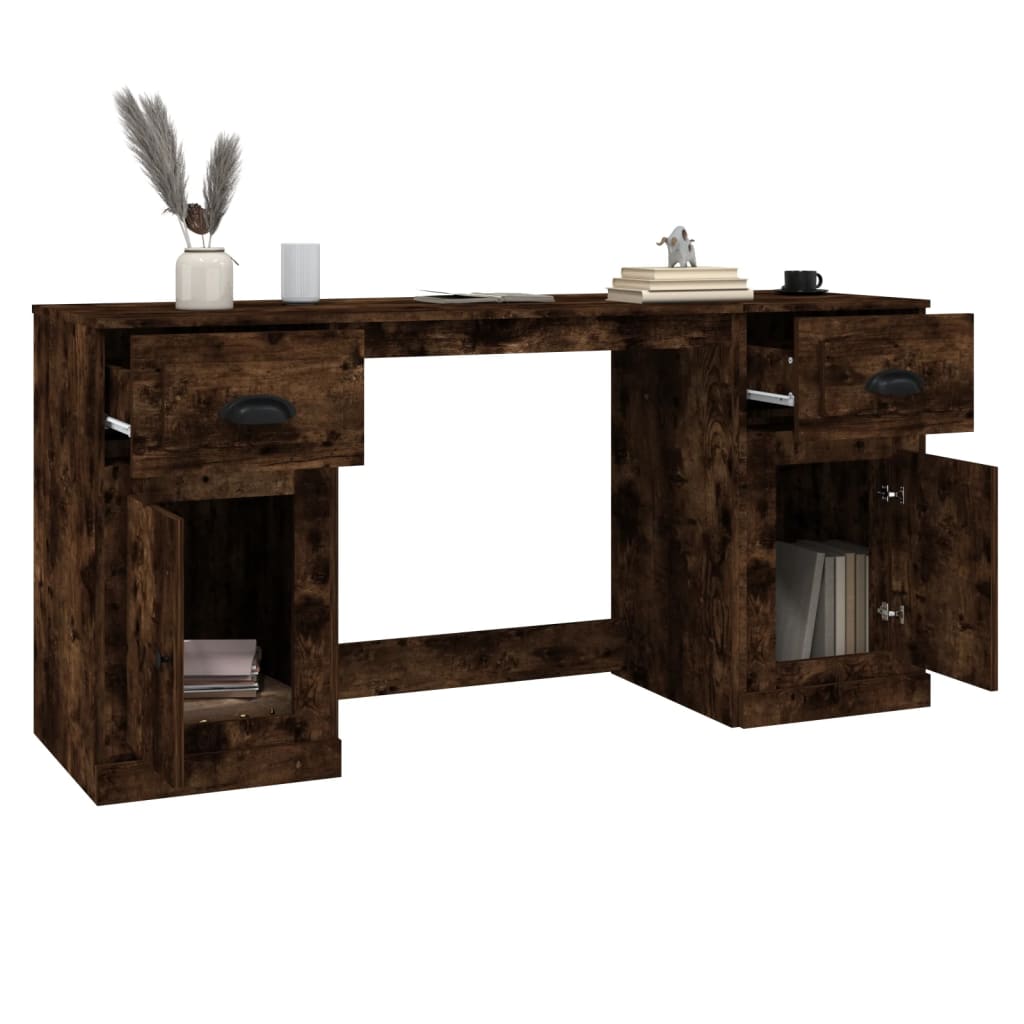 vidaXL Бюро със страничен шкаф, опушен дъб, инженерно дърво