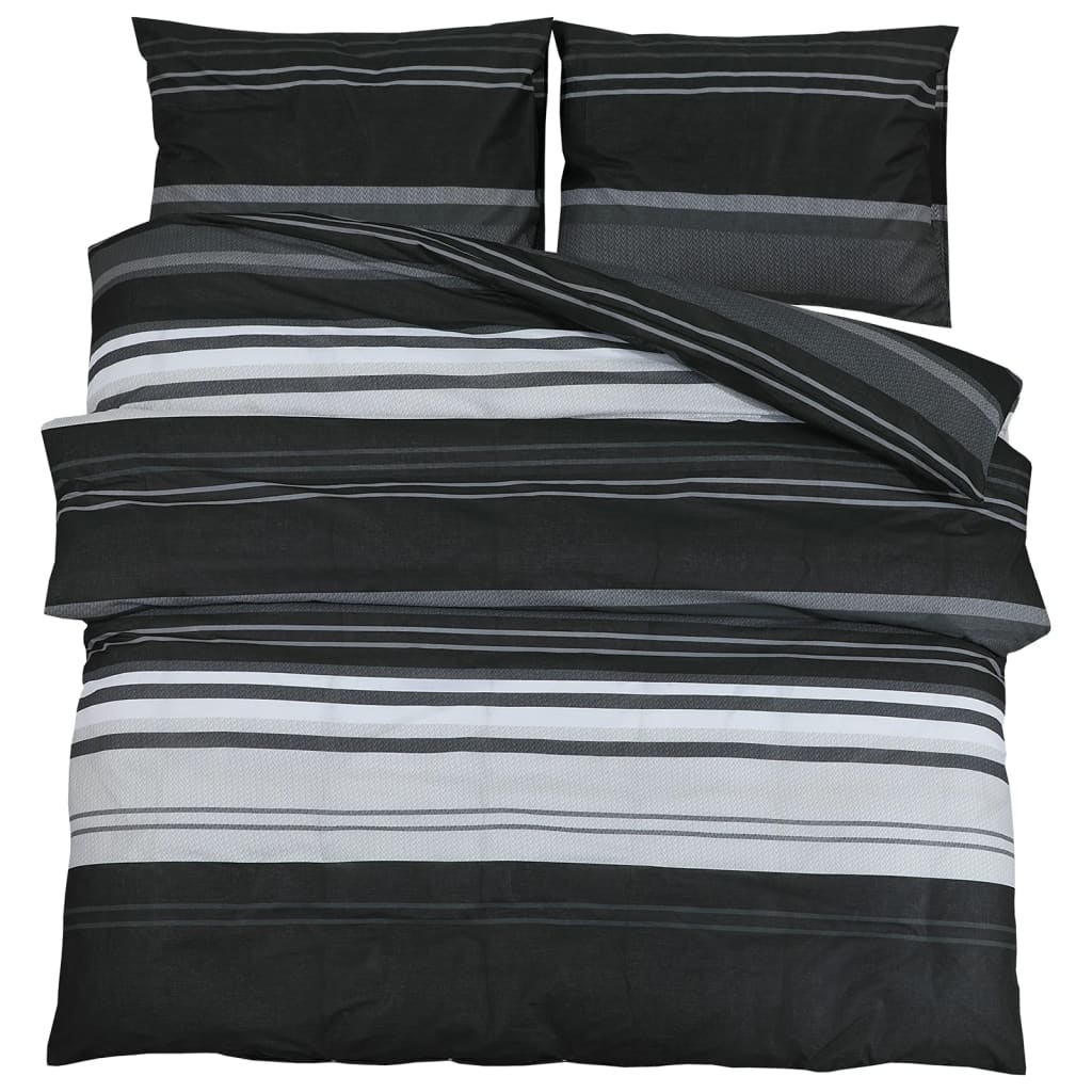 vidaXL Комплект спално бельо, черно и бяло, 200x200 см, памук