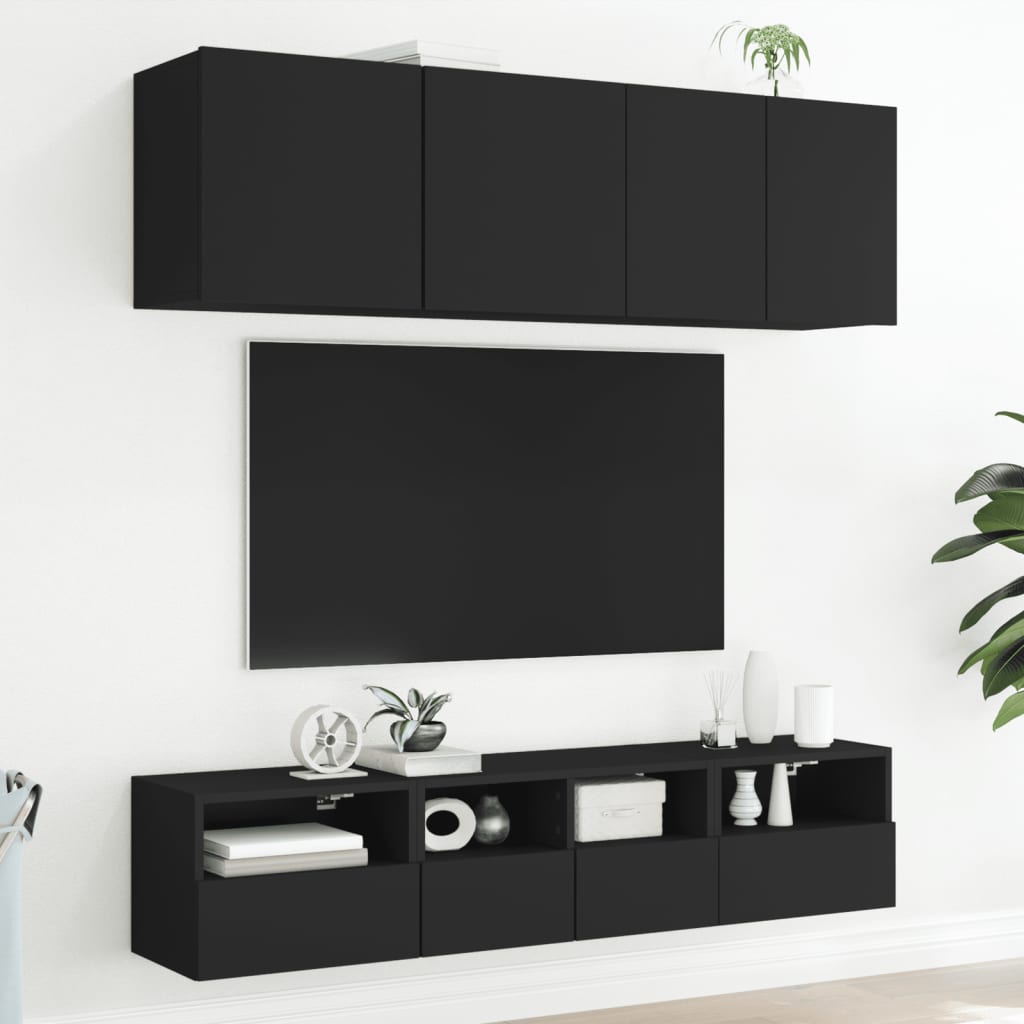 vidaXL Стенен ТВ шкаф, черен, 40x30x30 см, инженерно дърво