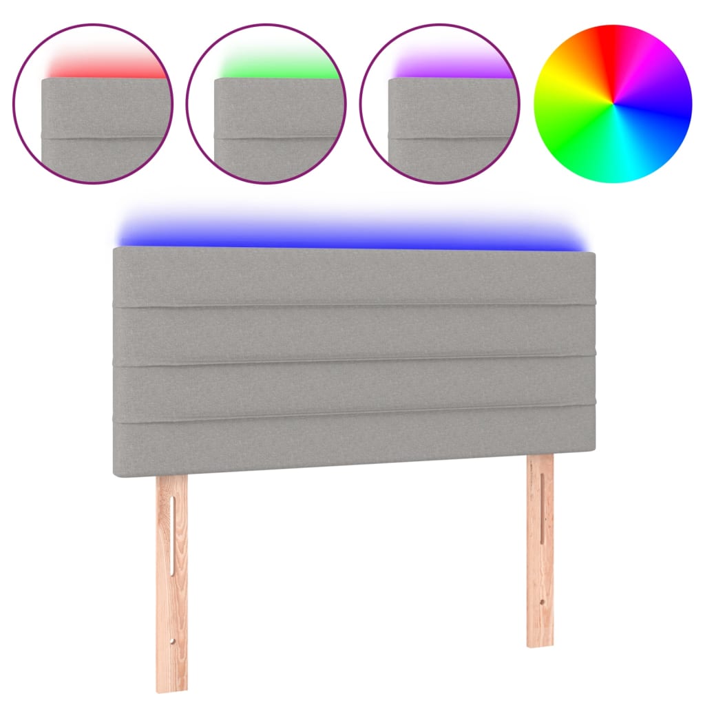 vidaXL LED горна табла за легло, светлосива, 80x5x78/88 см, плат