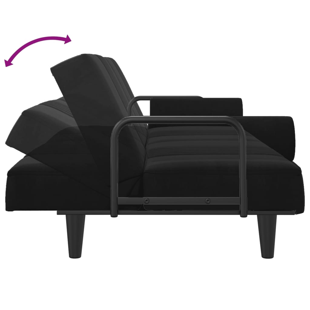 vidaXL Разтегателен диван с подлакътници, черен, кадифе