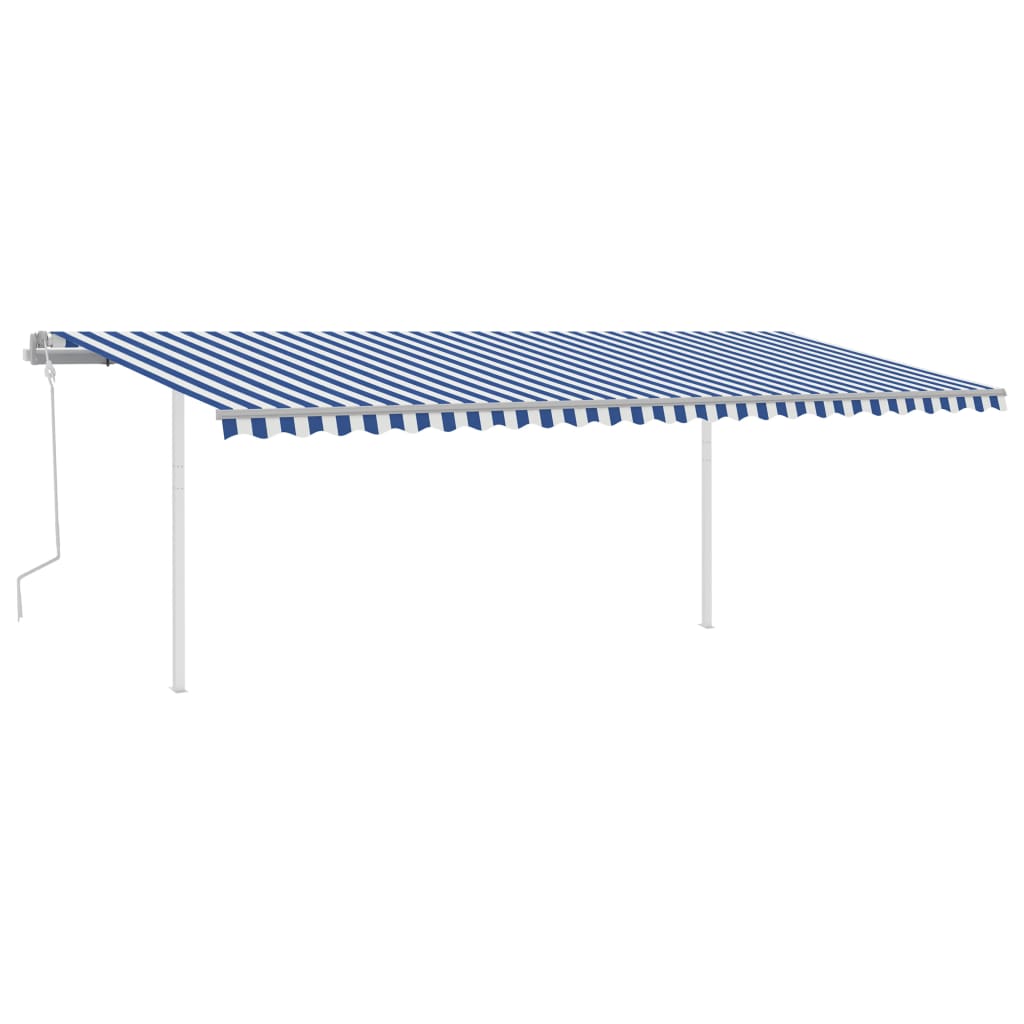 vidaXL Ръчно прибиращ се сенник с прътове, 6x3,5 м, синьо и бяло