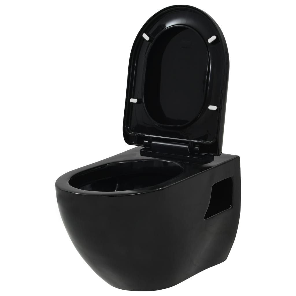 vidaXL Окачена тоалетна чиния, керамична, черна