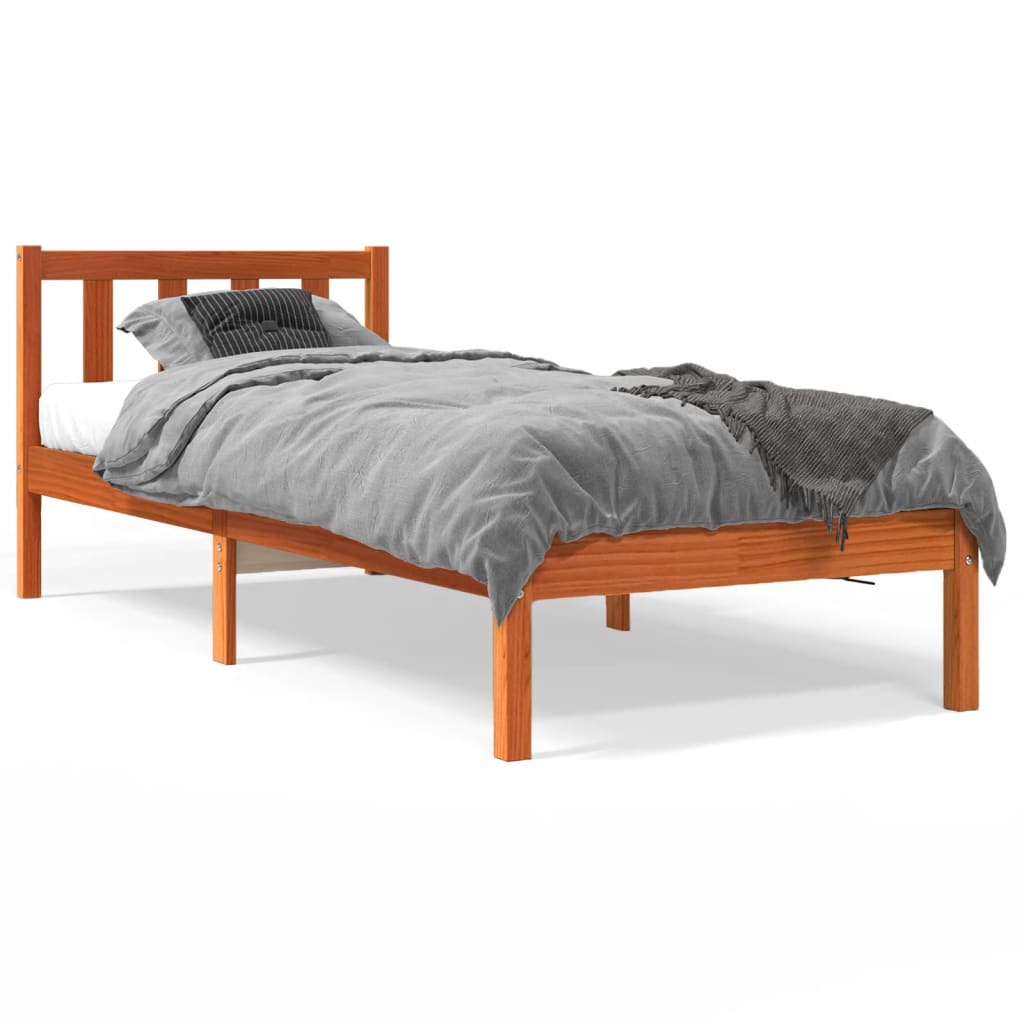 vidaXL Рамка за легло, восъчнокафяв, 100x200 см, борово дърво масив