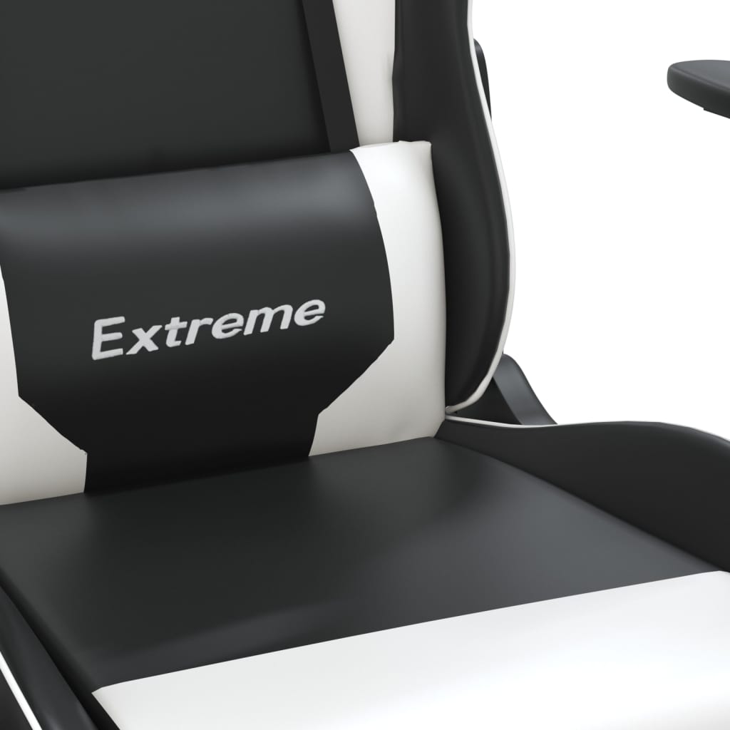 vidaXL Масажен гейминг стол, черно и бяло, изкуствена кожа