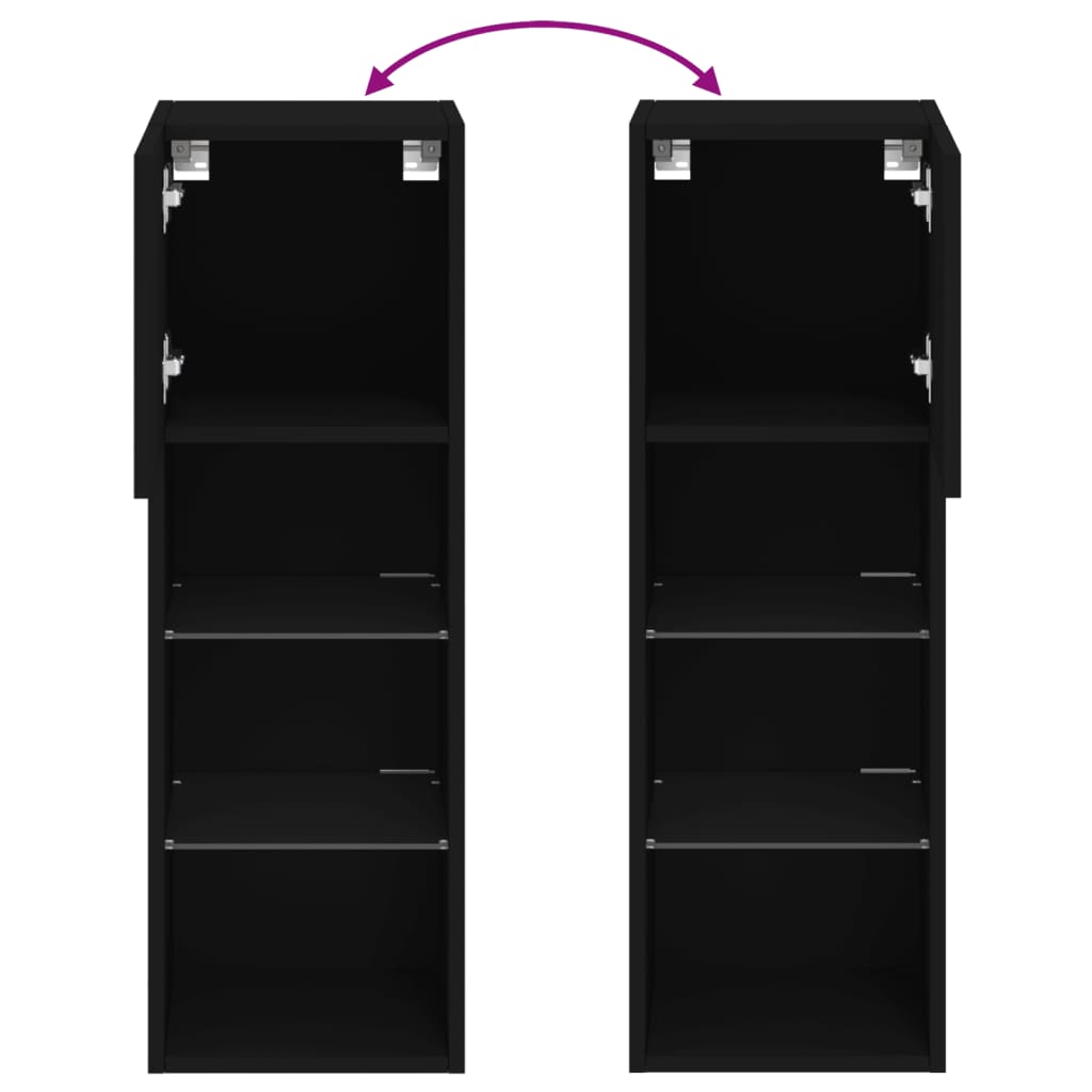 vidaXL ТВ шкаф с LED осветление, черен, 30,5x30x90 см