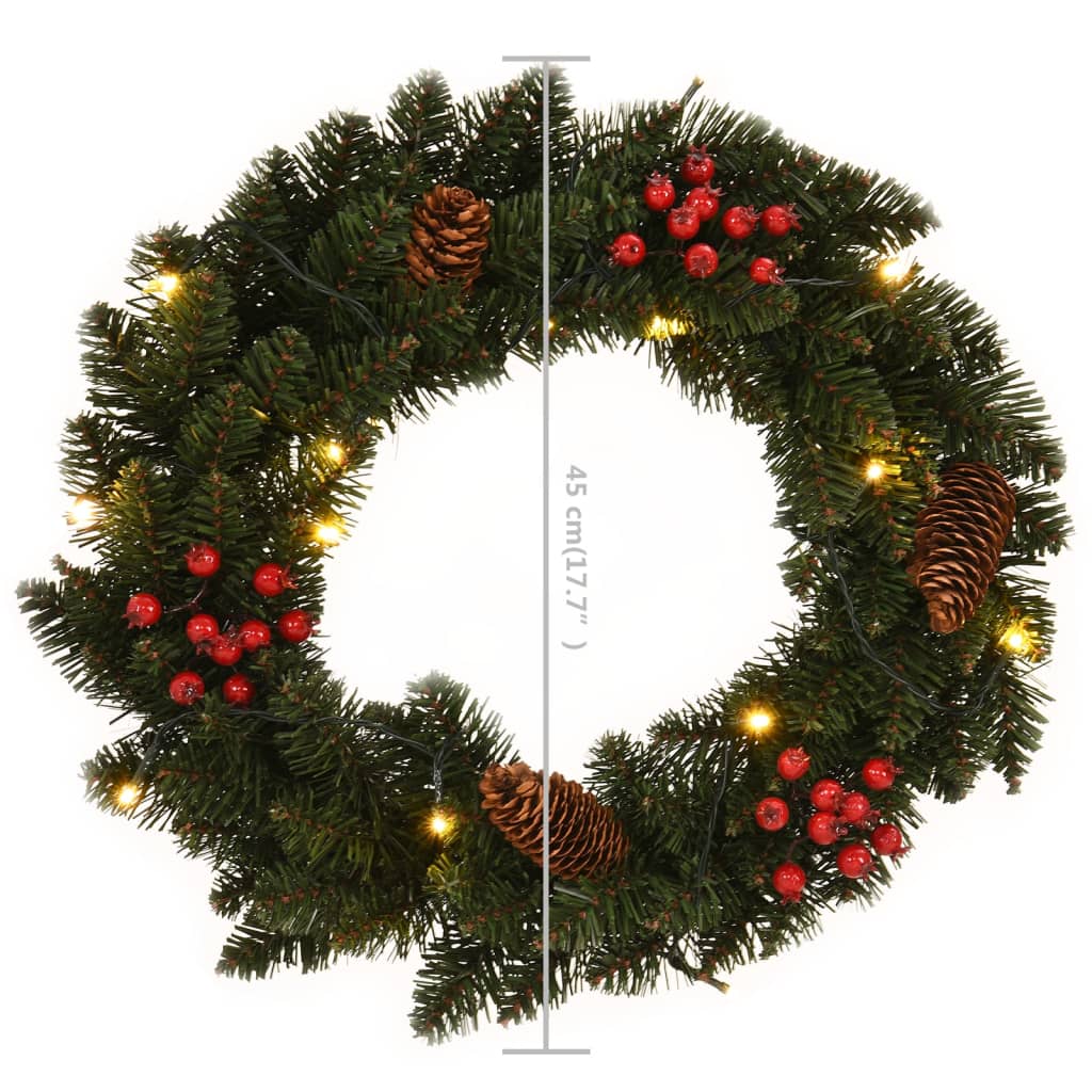 vidaXL Коледни венци с декорация, 2 бр, зелени, 45 см