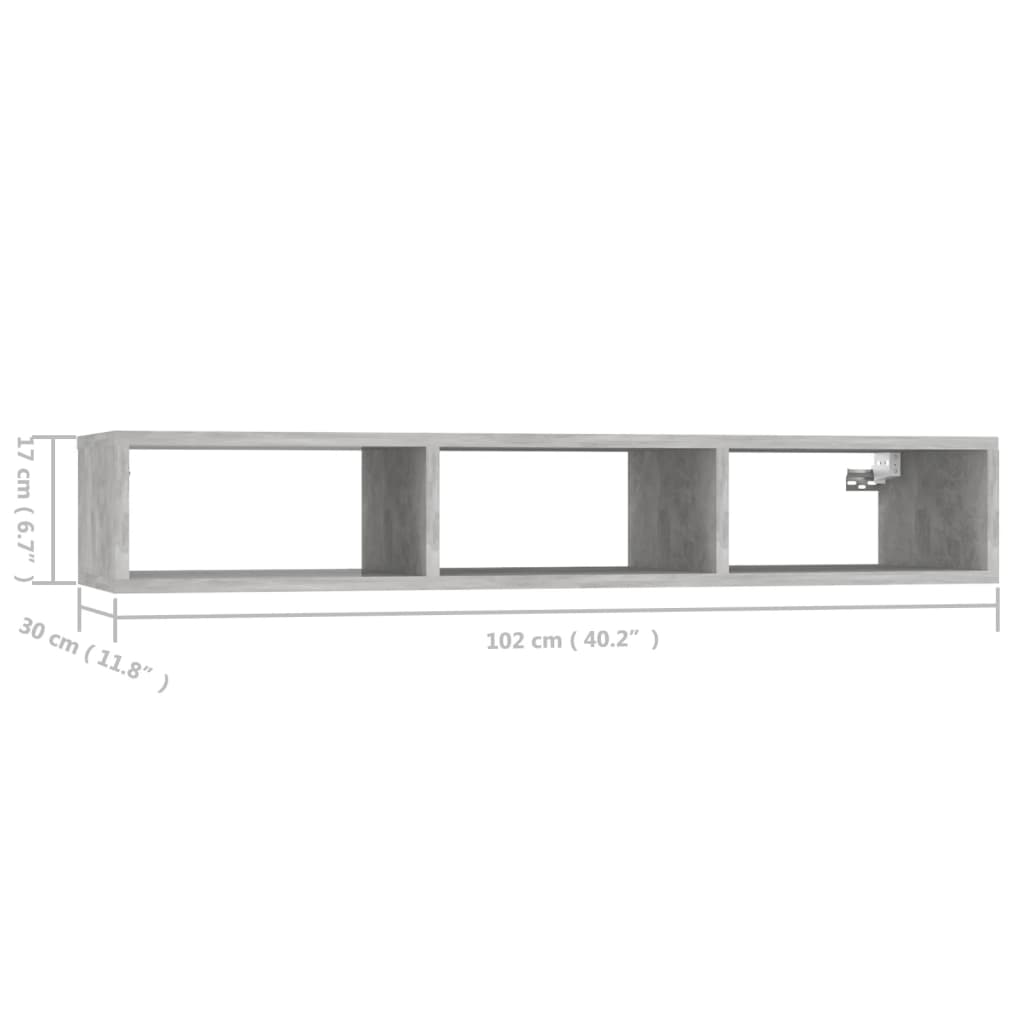 vidaXL Стенен рафт, бетонно сив, 102x30x17 см, ПДЧ