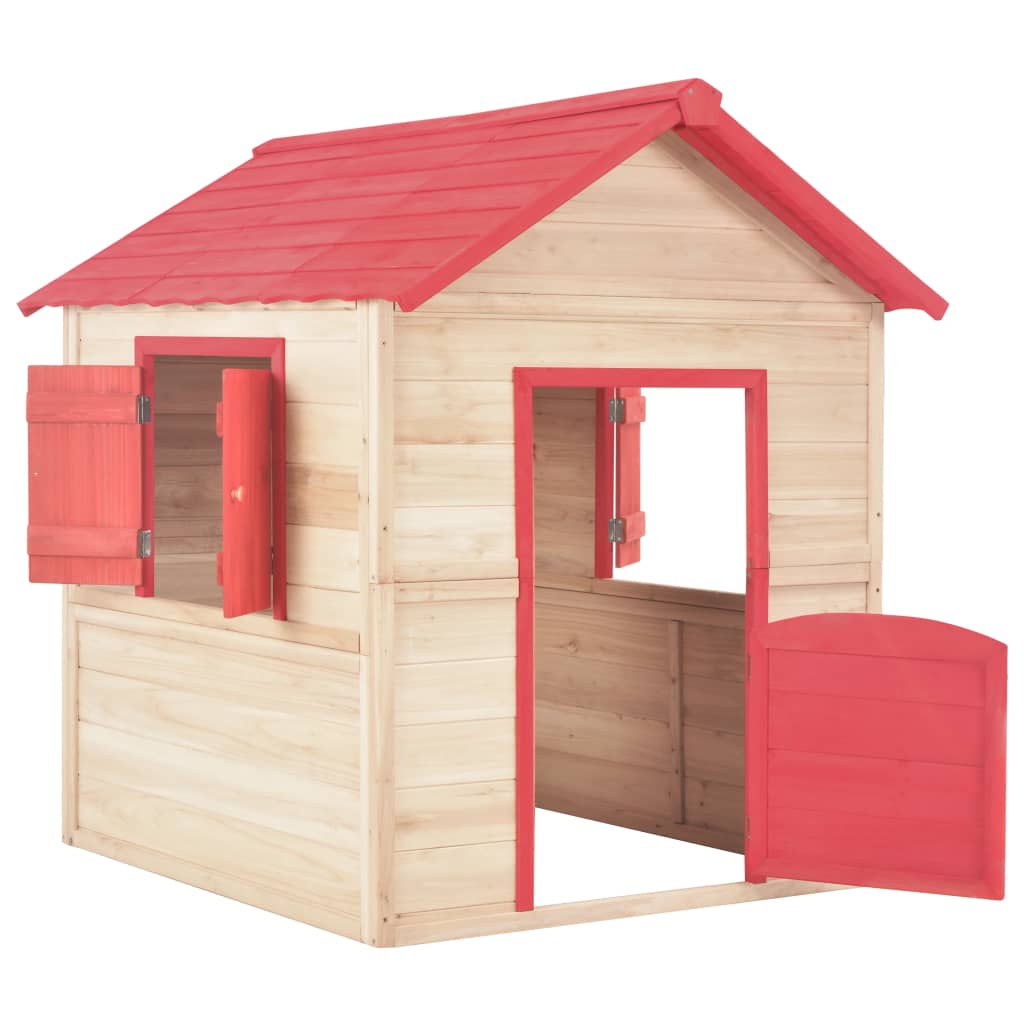 vidaXL Детска къща за игра, чамова дървесина, червена