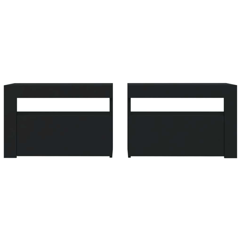 vidaXL Нощни шкафчета, 2 бр, с LED, черни, 60x35x40 см