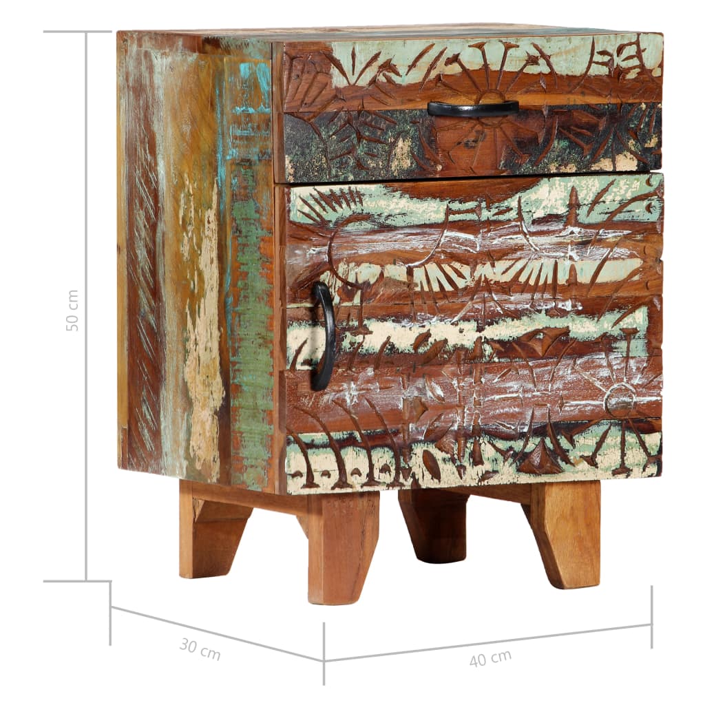 vidaXL Ръчно резбовано нощно шкафче, 40x30x50 см, регенерирано дърво