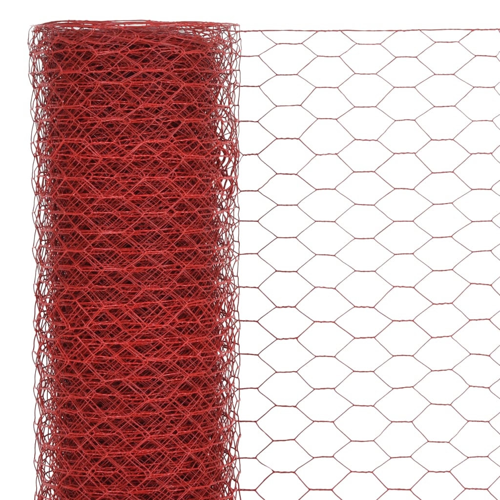 vidaXL Кокошкарска мрежа, стомана с PVC покритие, 25х1,5 м, червена