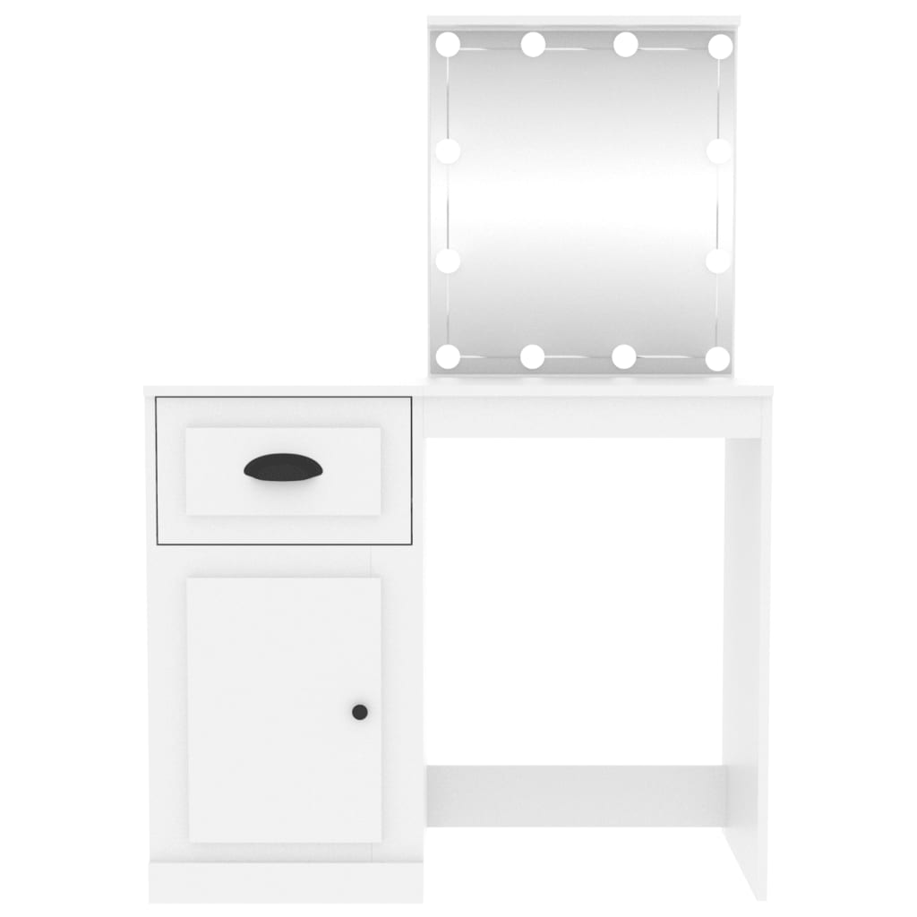 vidaXL Тоалетка с LED, бяла, 90x50x132,5 см, инженерно дърво