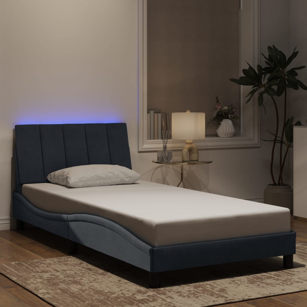vidaXL Рамка за легло с LED осветление, тъмносива, 100x200 см, кадифе