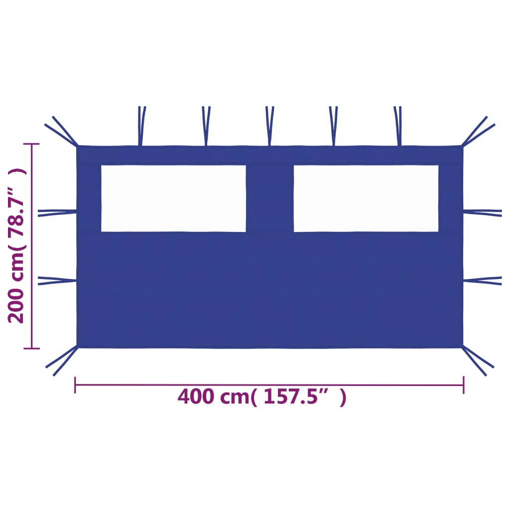 vidaXL Странична стена за шатра с прозорци, 4x2 м, синя