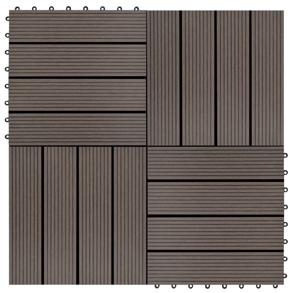 vidaXL 11 бр декинг плочки, WPC, 30x30 см, 1 кв.м., тъмнокафяви