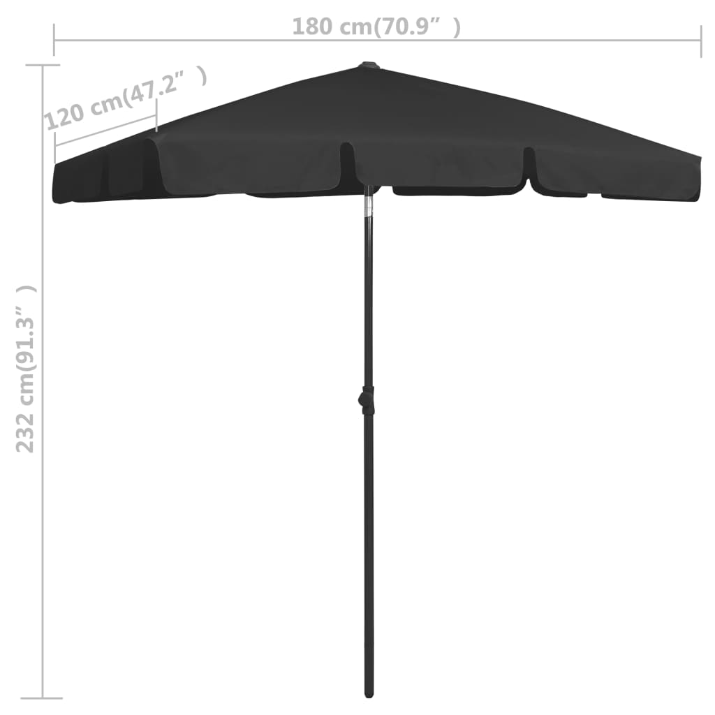 vidaXL Плажен чадър черен 180x120 см