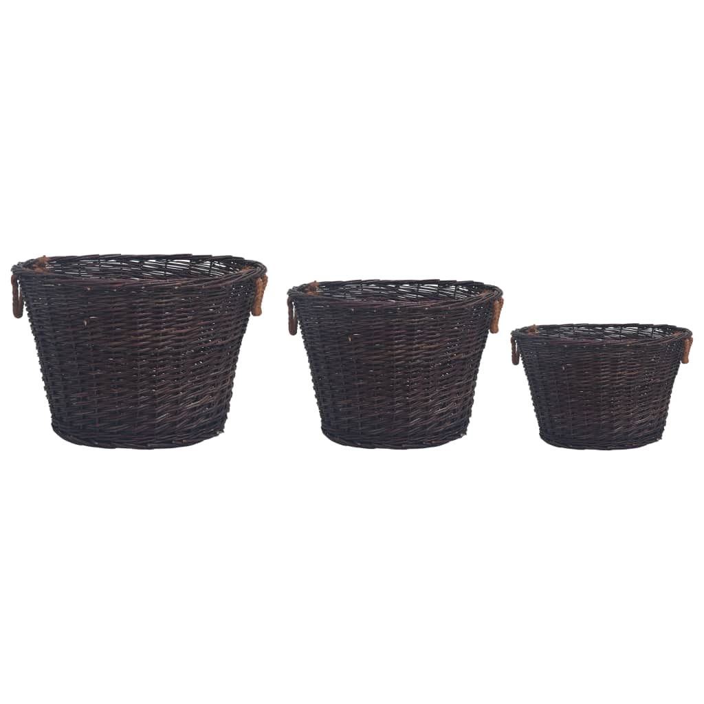 vidaXL Комплект кошници за дърва за огрев от 3 части тъмнокафяв върба