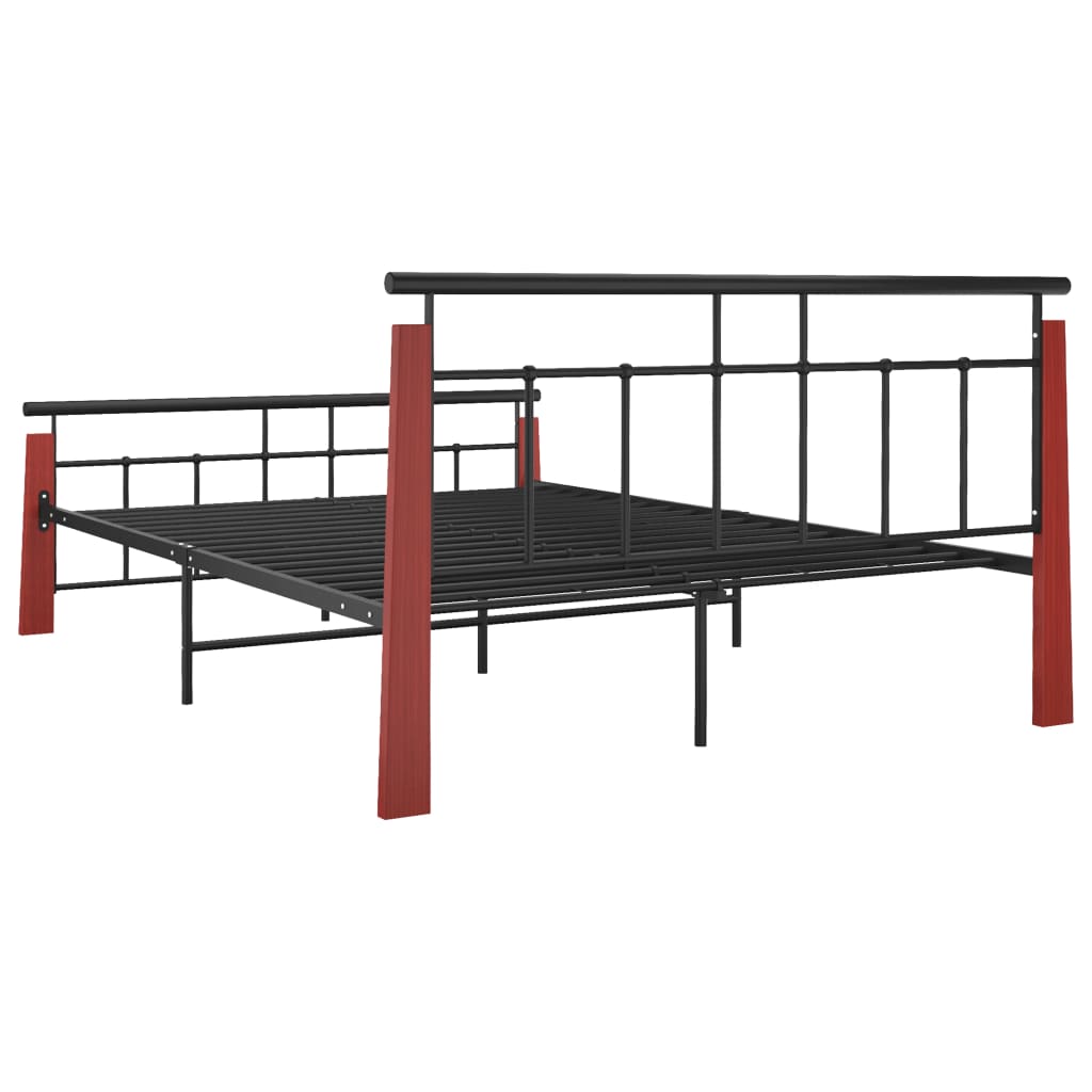 vidaXL Рамка за легло, метал и дъбов масив, 140x200 см