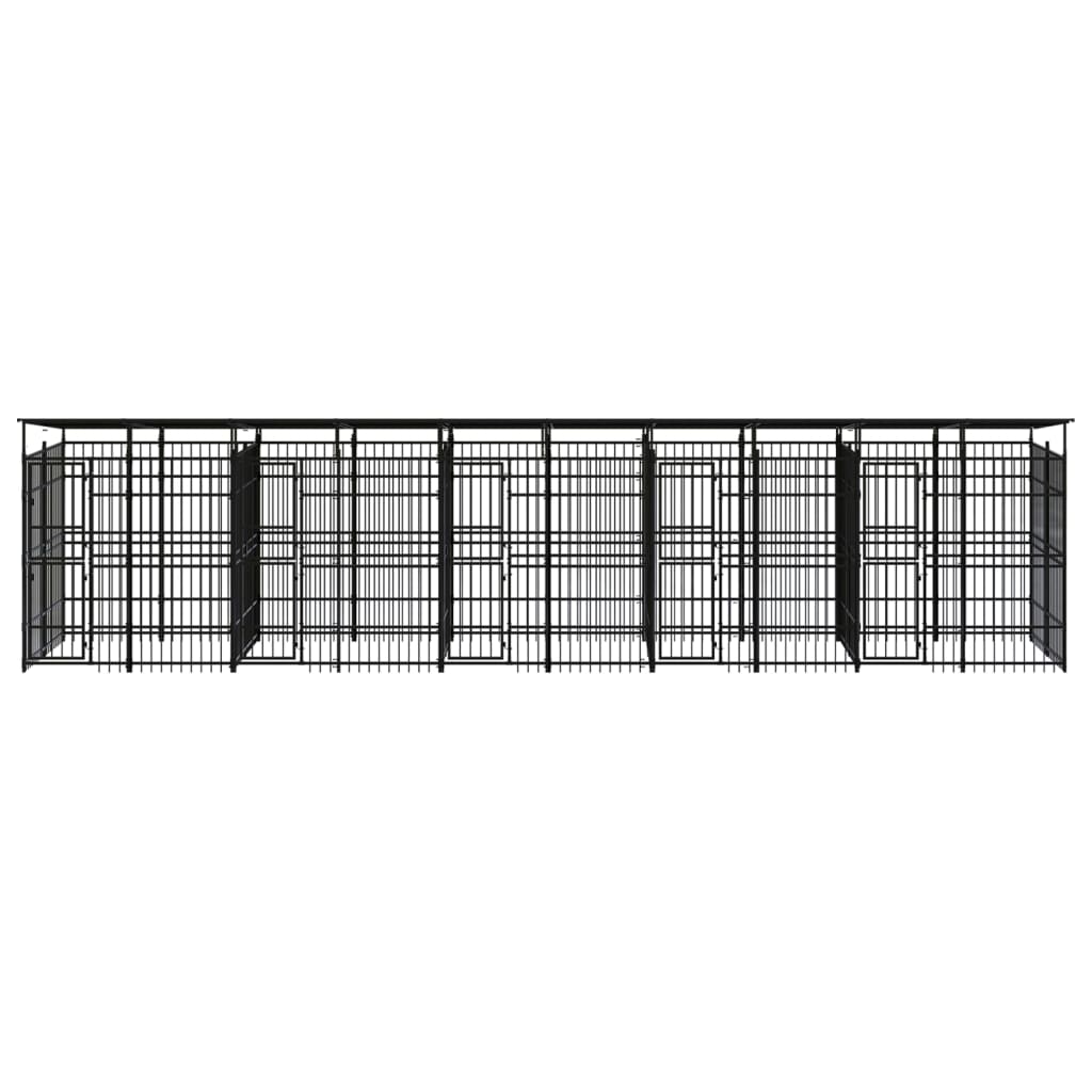 vidaXL Дворна клетка за кучета с покрив, стомана, 18,43 м²