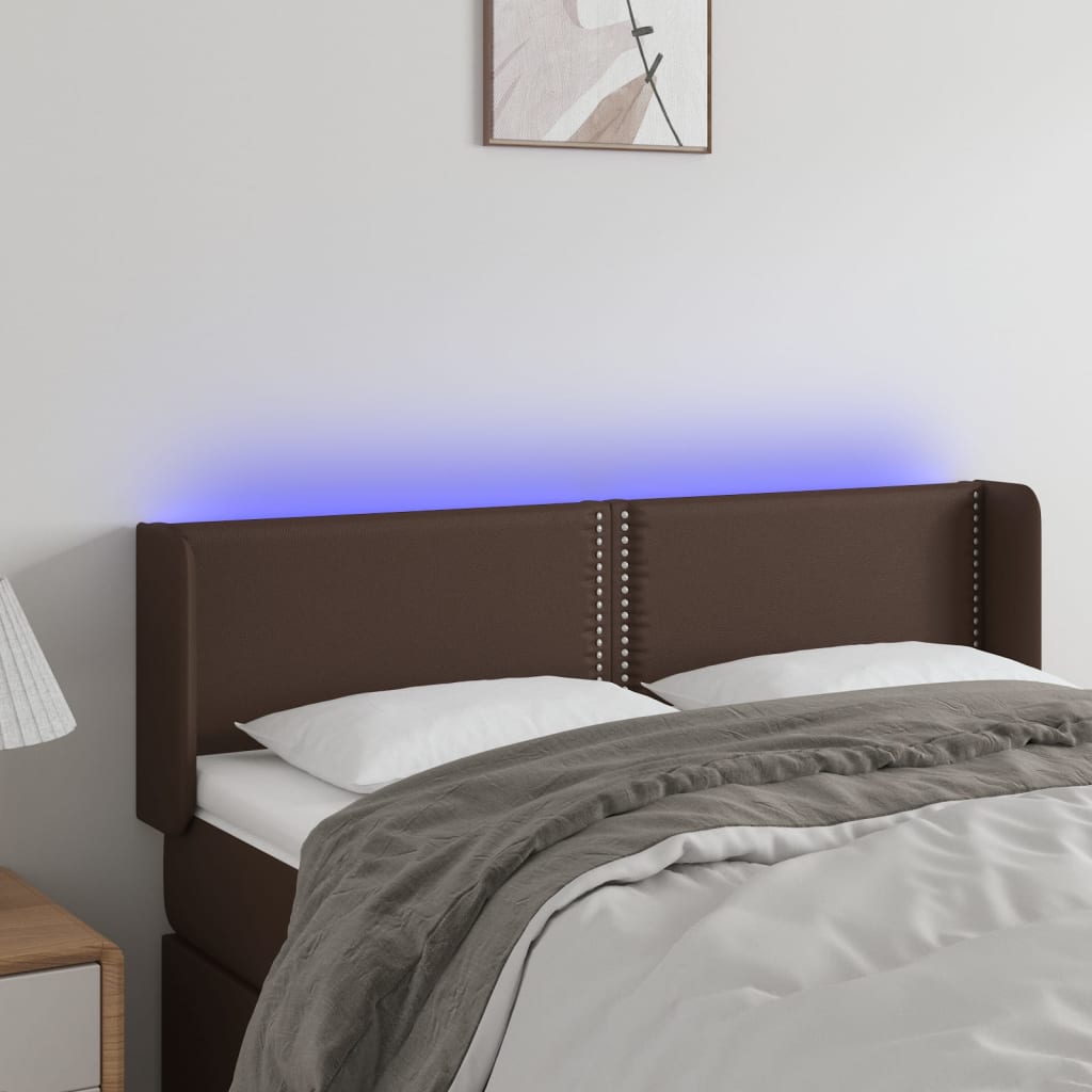 vidaXL LED горна табла за легло, кафява, 147x16x78/88 см