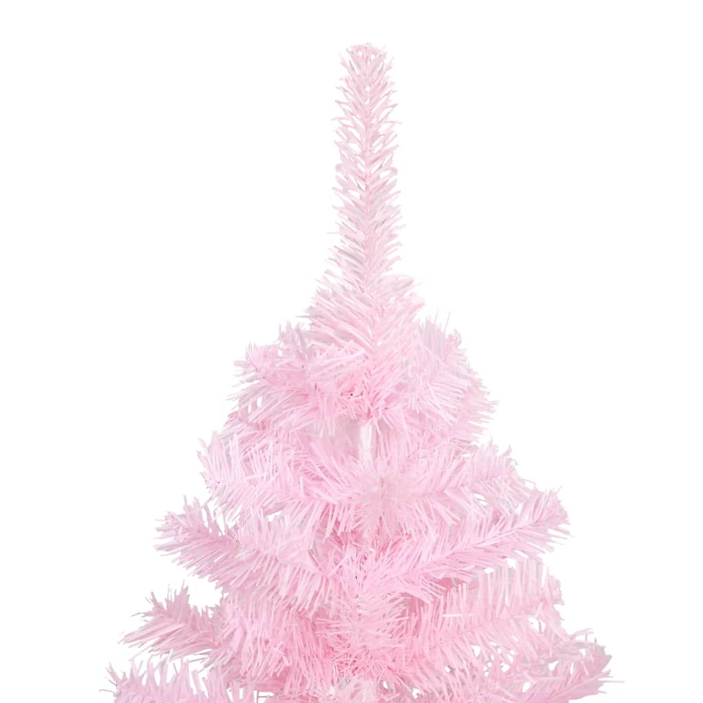 vidaXL Изкуствена осветена коледна елха с топки розова 210 см PVC