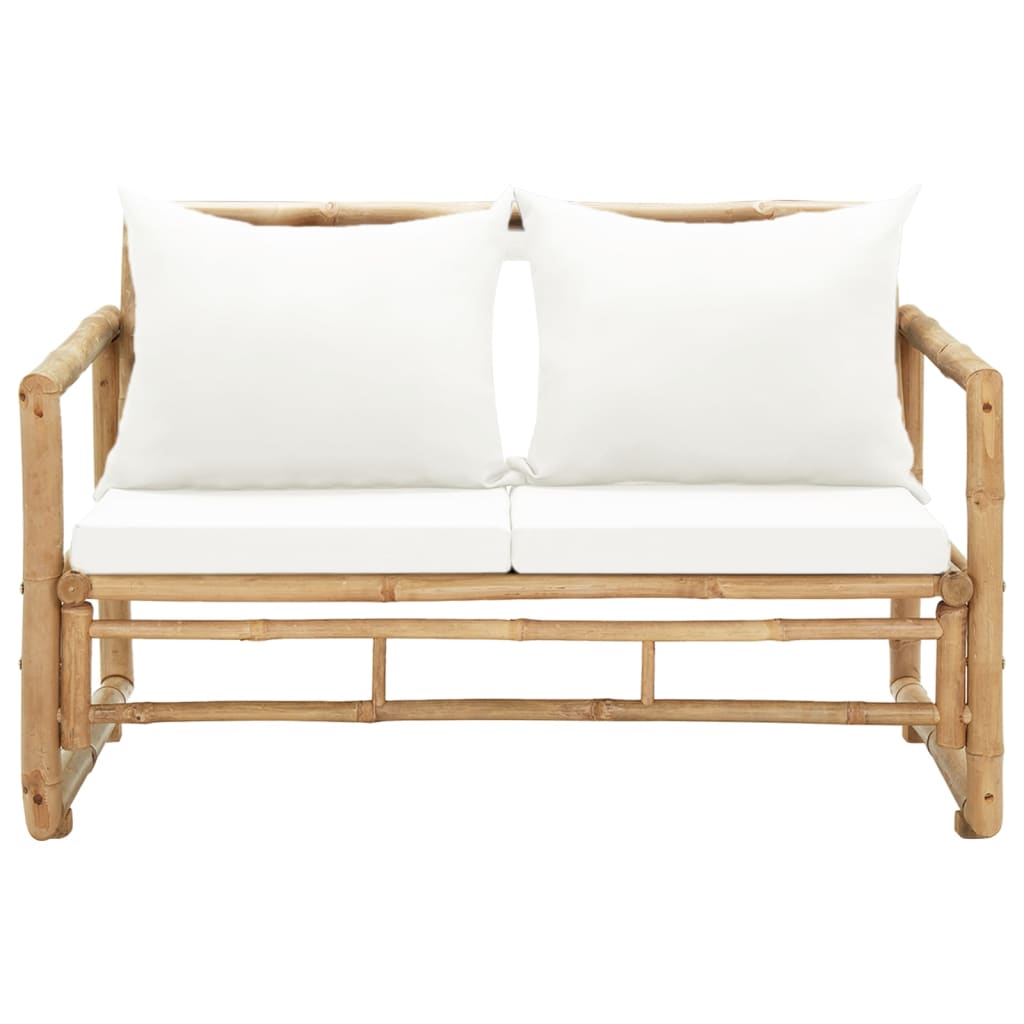 vidaXL 2-местен градински диван с възглавници, бамбук