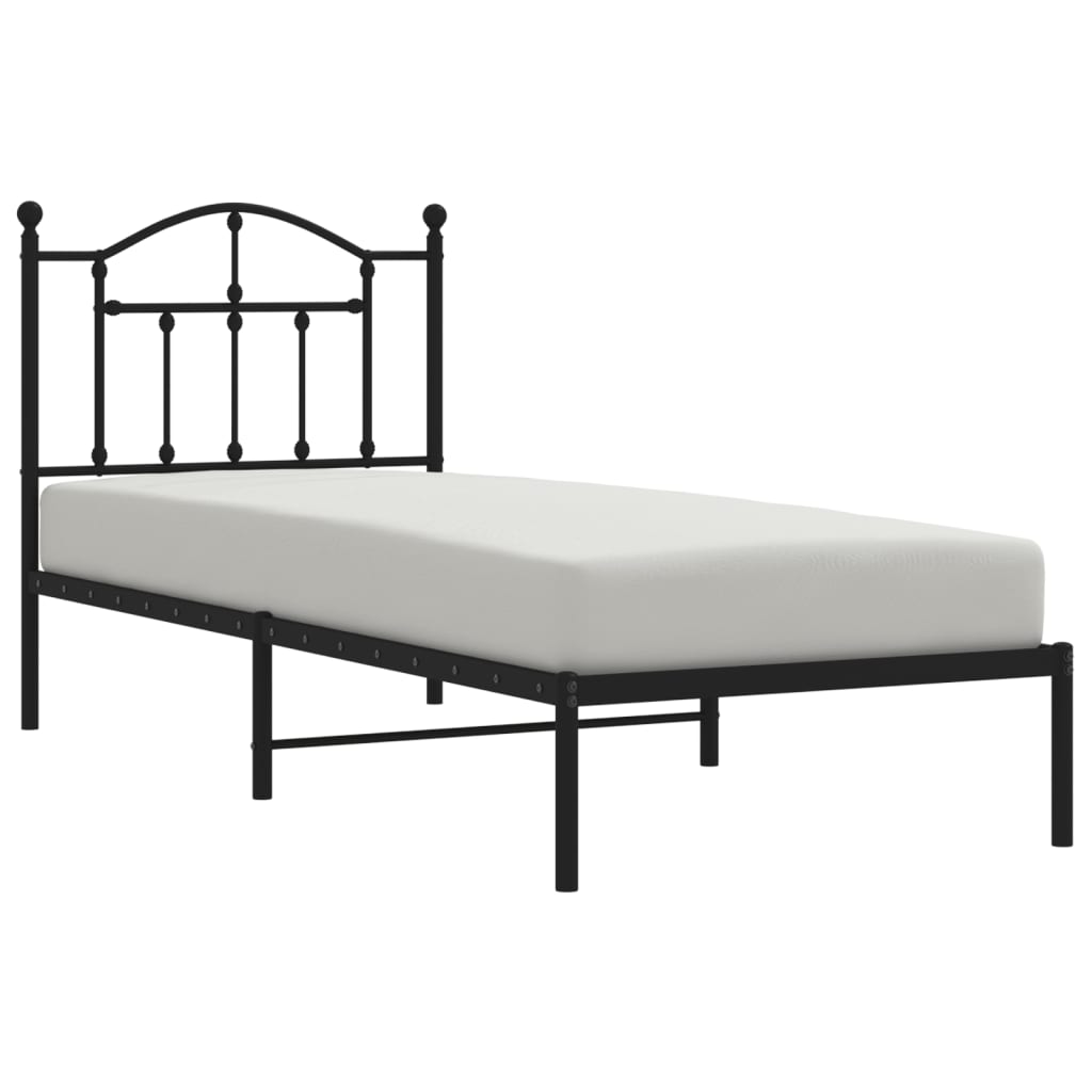 vidaXL Метална рамка за легло с горна табла, черна, 90x190 см