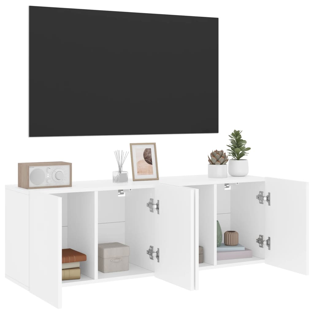 vidaXL ТВ шкафове за стенен монтаж, 2 бр, бели, 60x30x41 см