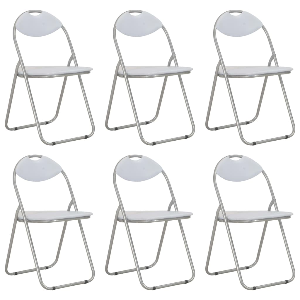 vidaXL Сгъваеми трапезни столове, 6 бр, бели, изкуствена кожа