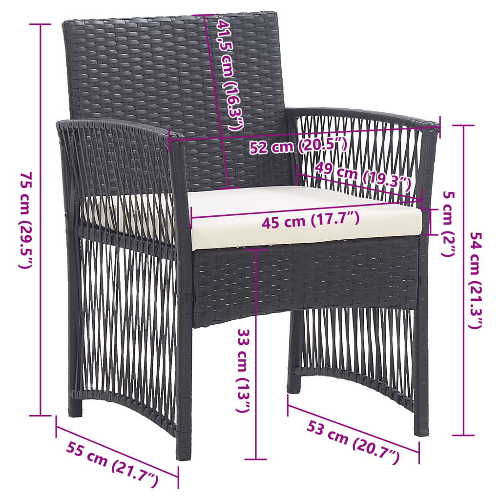 vidaXL Градински кресла с възглавници, 2 бр, черен полиратан