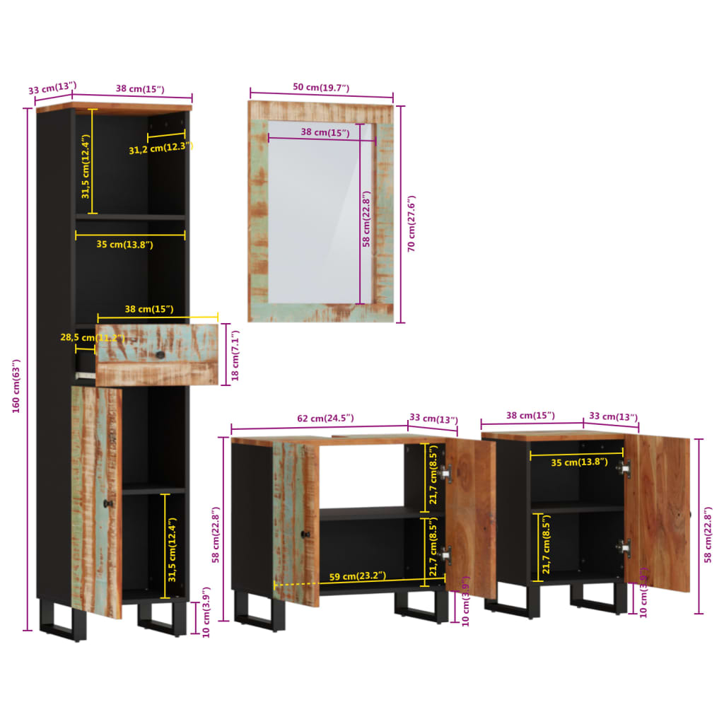 vidaXL Комплект мебели за баня 4 части масивна регенерирана дървесина