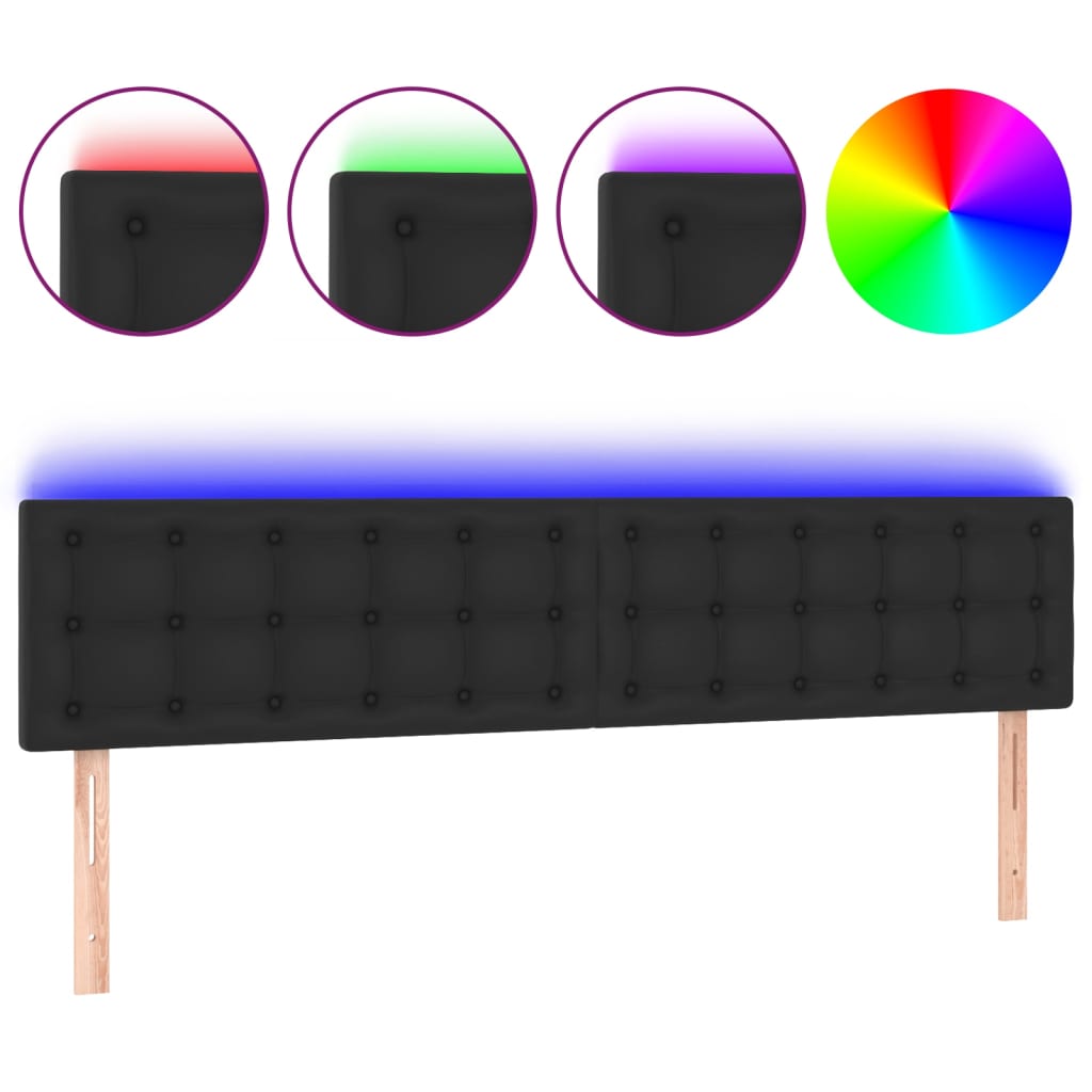 vidaXL LED горна табла за легло, черна, 200x5x78/88см, изкуствена кожа