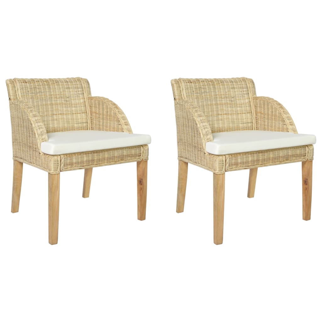 vidaXL Трапезни столове с възглавници 2 бр естествен ратан