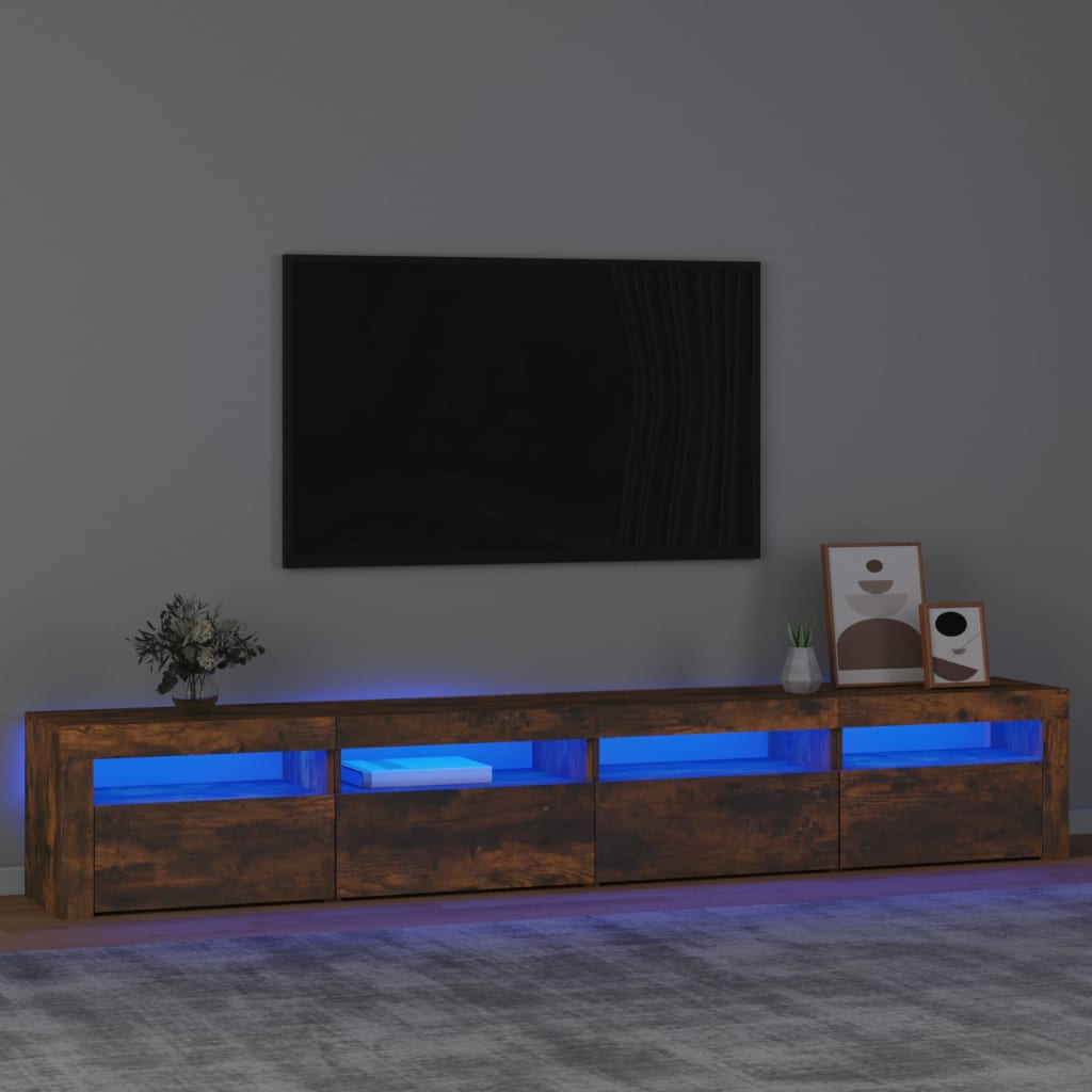 vidaXL ТВ шкаф с LED осветление, опушен дъб, 240x35x40 см
