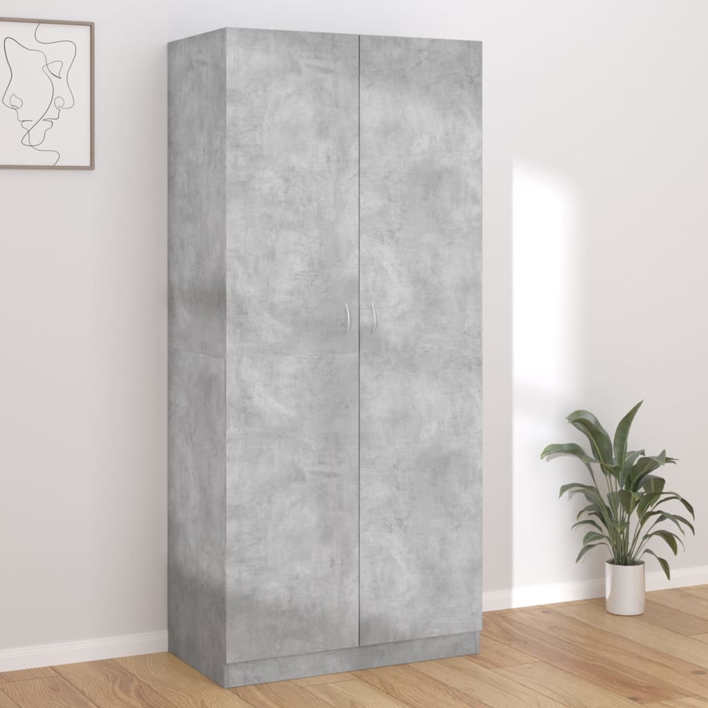 vidaXL Гардероб, бетонно сив, 90x52x200 см, ПДЧ