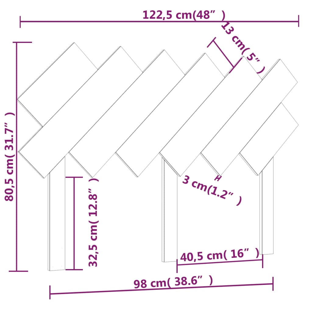 vidaXL Горна табла за легло, бяла, 122,5x3x80,5 см, бор масив