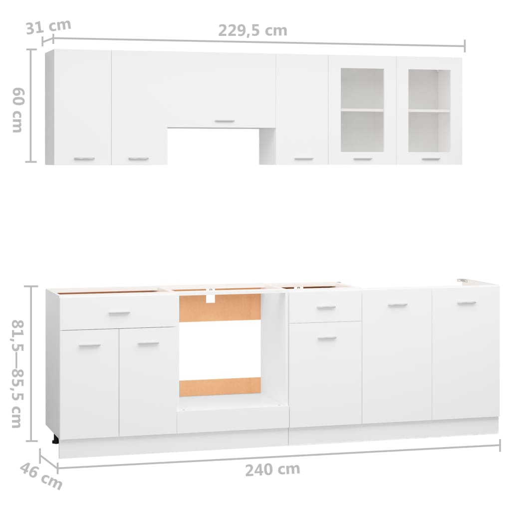 vidaXL Комплект кухненски шкафове от 8 части, бял, ПДЧ