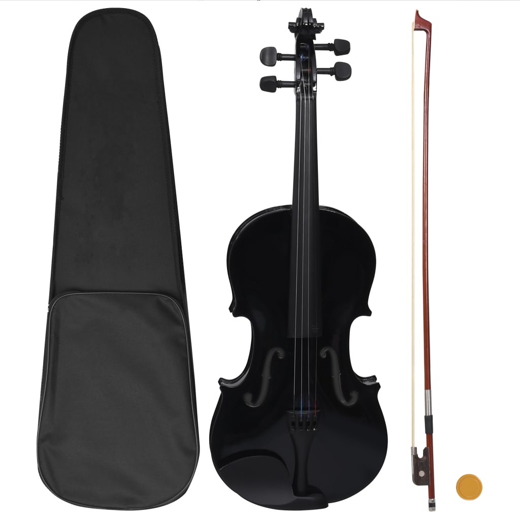 vidaXL Комплект цяла 4/4 цигулка с лък и подбрадник, черна