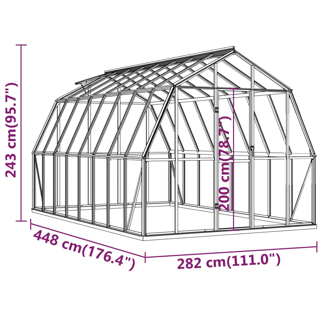 vidaXL Оранжерия с опорна рамка, антрацит, 12,63 м², алуминий