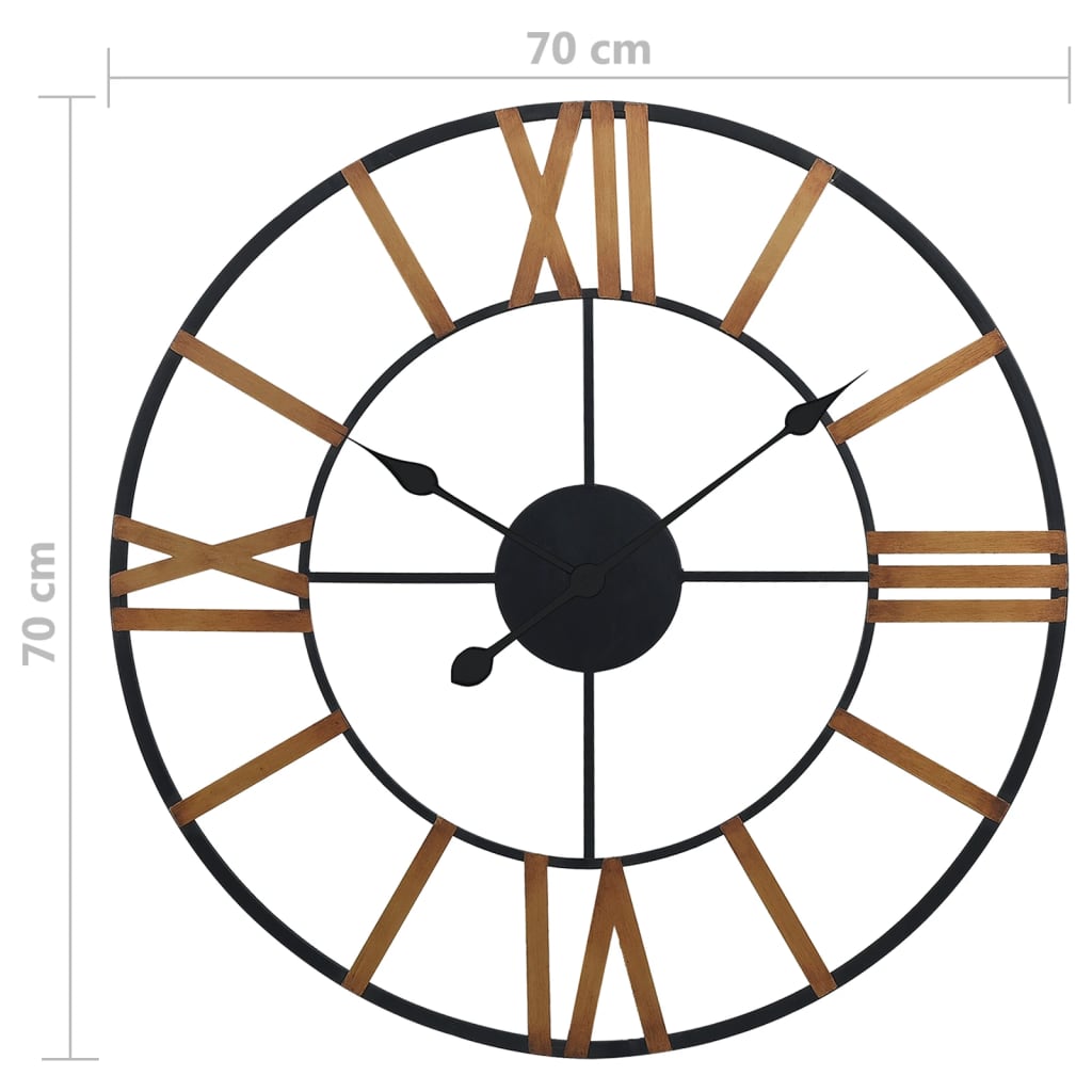 vidaXL Стенен часовник, златисто и черно, 70 см, метал