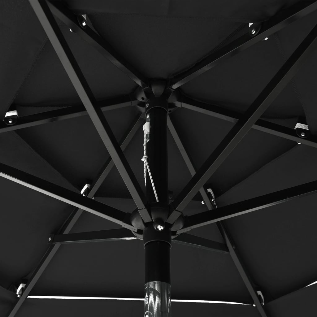 vidaXL Градински чадър на 3 нива с алуминиев прът, черен, 2 м