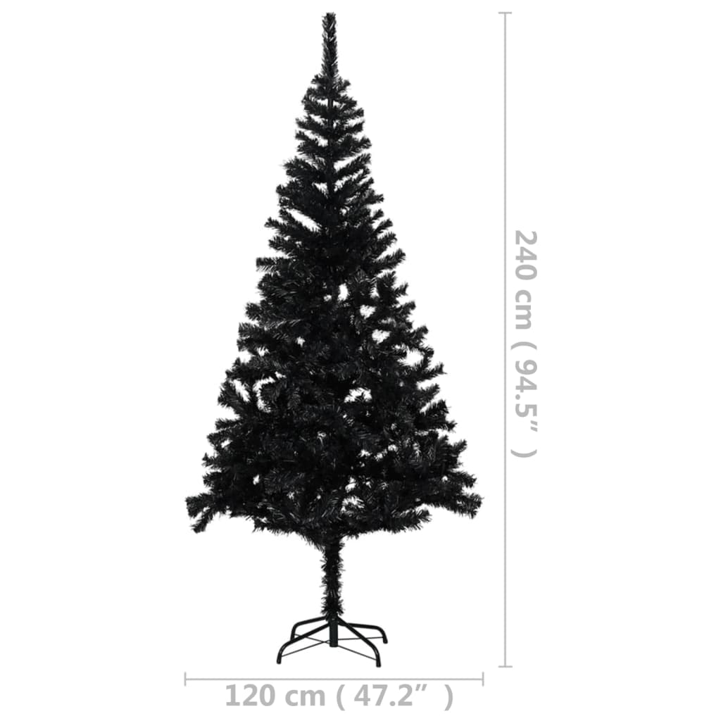 vidaXL Изкуствена осветена коледна елха със стойка черна 240 см PVC
