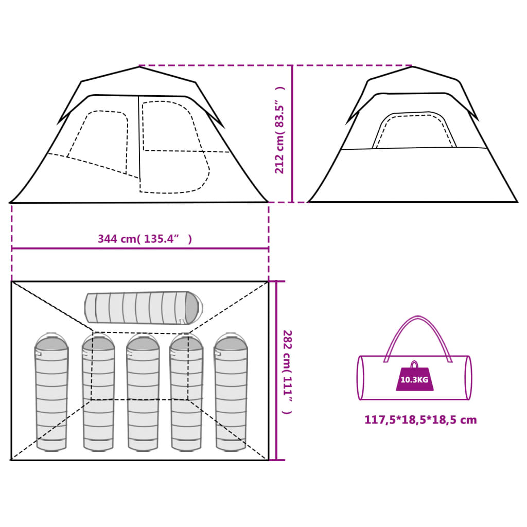 vidaXL Къмпинг палатка с LED лампички, 6-местна, светлозелена