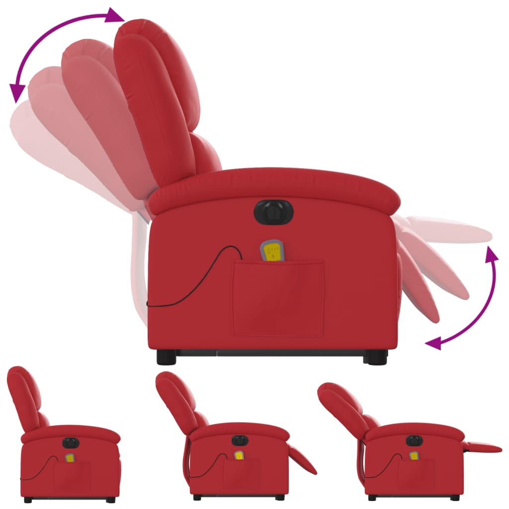 vidaXL Електрически изправящ масажен реклайнер стол, червен, еко кожа