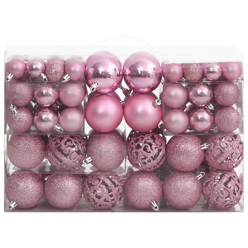 vidaXL Комплект коледни топки от 111 части, розови, полистирен